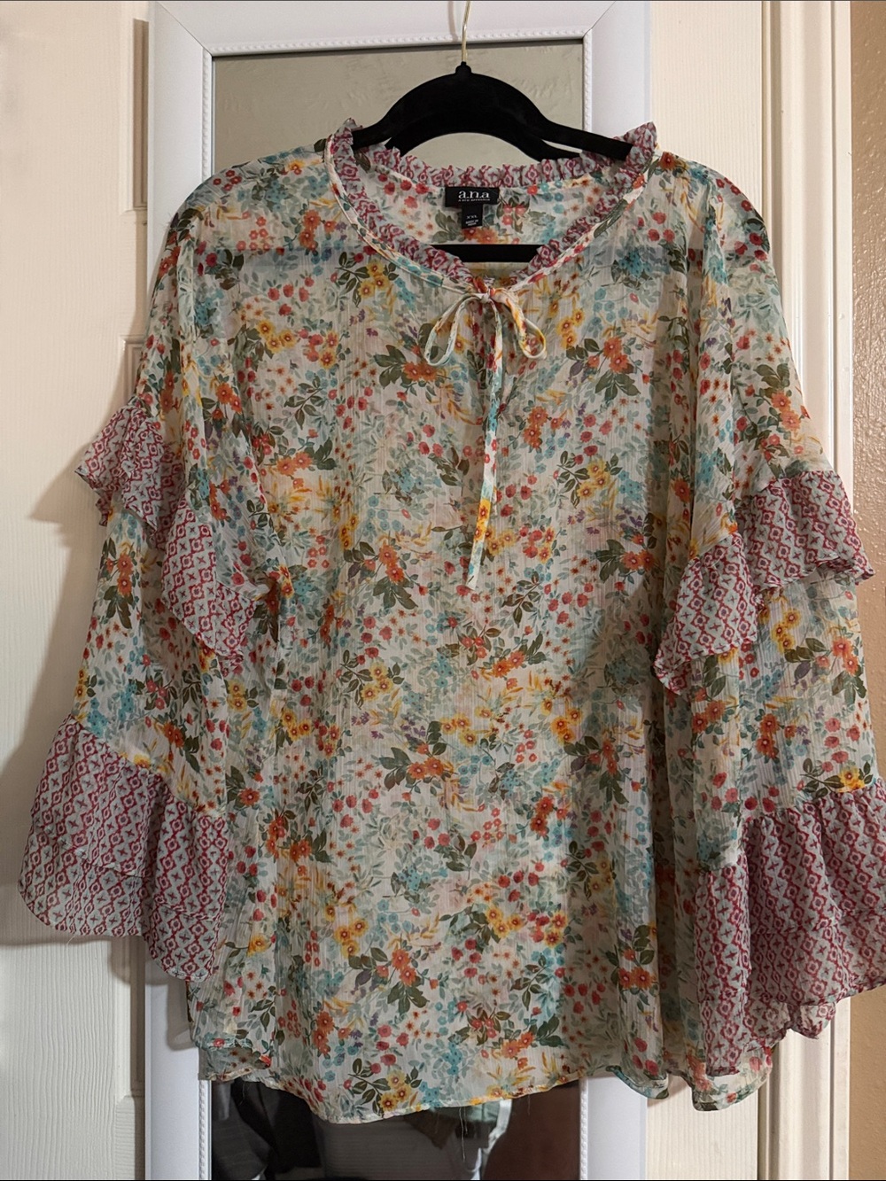 Floral Ruffle-Sleeve Peasant Blouse - Multi